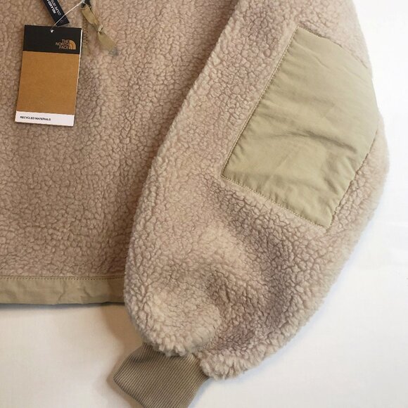 NWT NORTH FACE Platte Sherpa Fleece Zip Front Pullover XS in Natural "Flax" - Picture 9 of 11